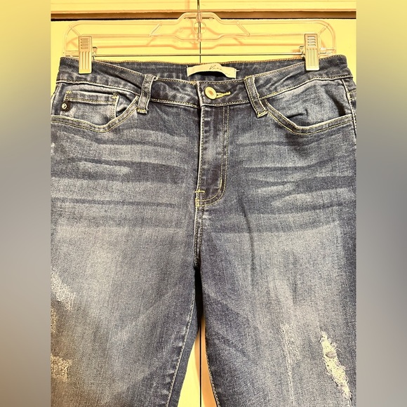 Kancan Dark Wash High Waisted Distressed Skinny Jeans - Picture 4 of 8
